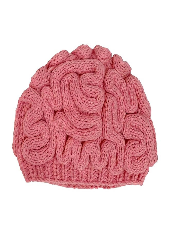 KKRMTUG Knitted Crochet Brain Beanie Hat for Women Men Funny Brain Print Knitted Hat Unique Beanie Cap Chemo Hat Unisex Skull Caps Headwear Gifts Pink - Image 1